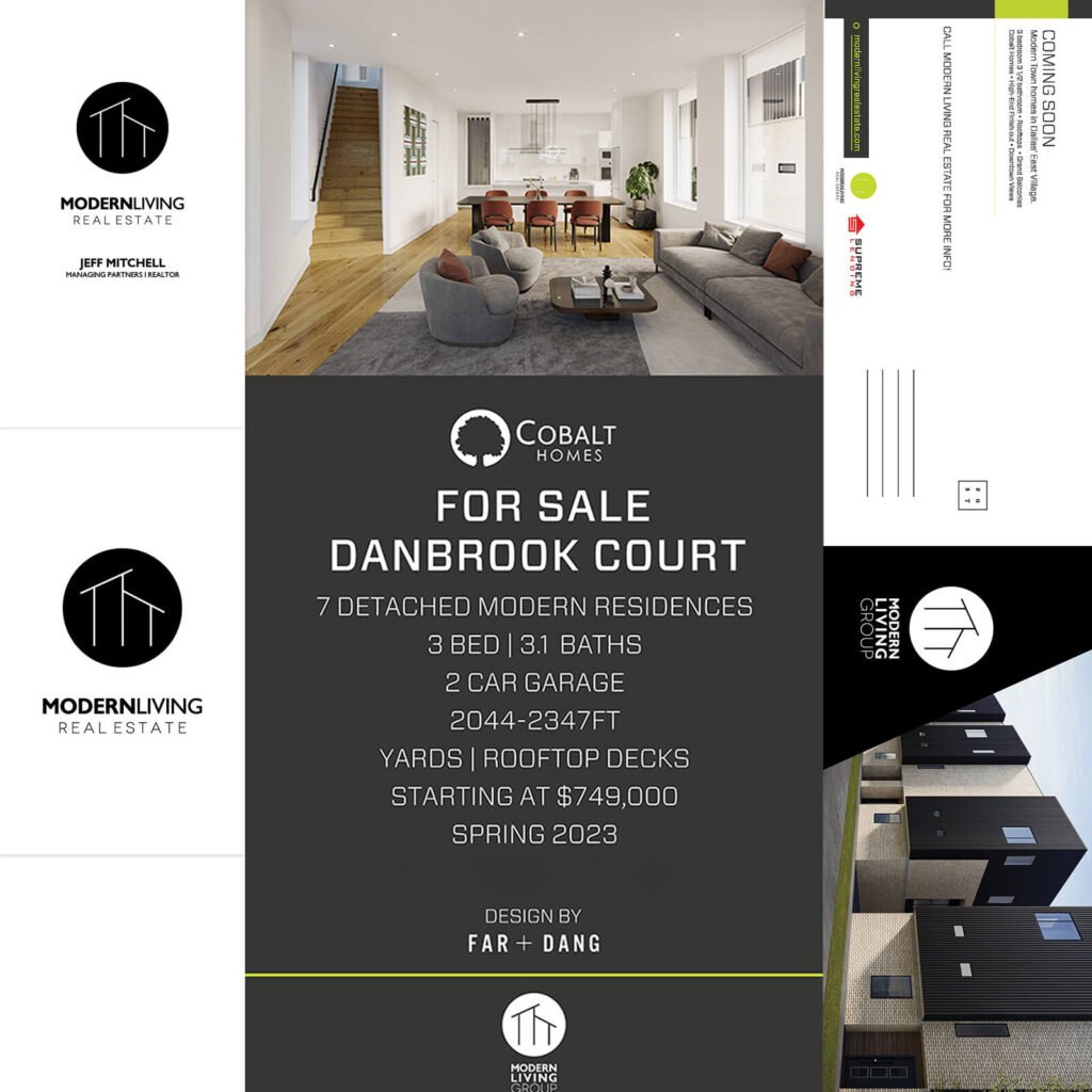 Branded marketing and print collateral designed for Modern Living Group
